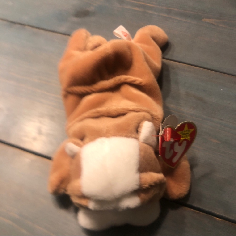 ty Wrinkles Beanie Babies - Brown and White Plush Dog Toy with Floppy Ears - Picture 2 of 10